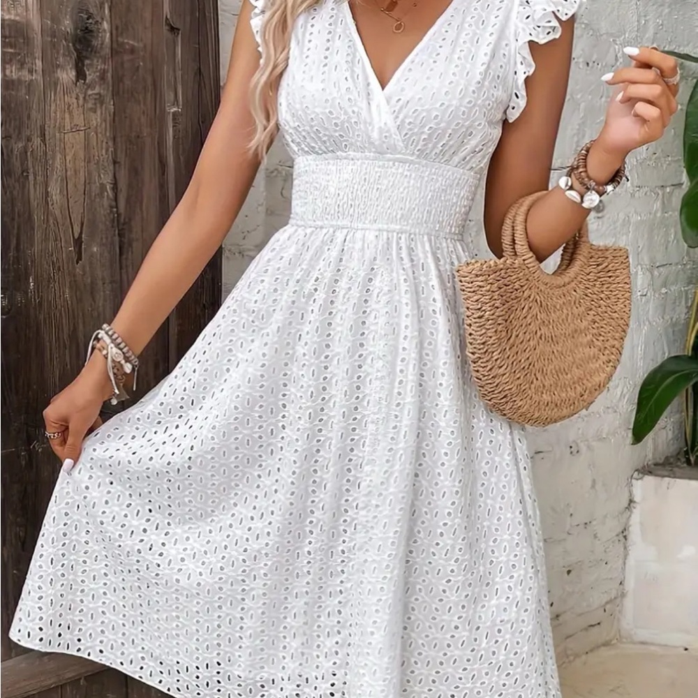 Elegant White Eyelet Dress